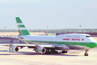 A Cathay Pacific Boeing 747 on the apron